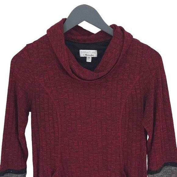 Signature by Robbie Bee Women's Cowl Neck Sweater Dress Red Black Size‎ PM - Picture 2 of 11